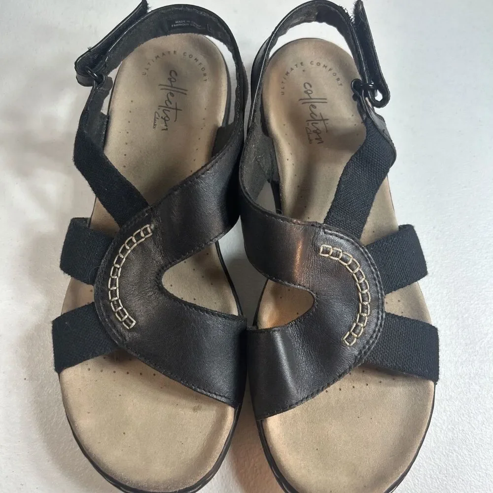 Clarks Collection Women’s Sandals Size 9 M Black Leather Leisa Lakelyn Comfort